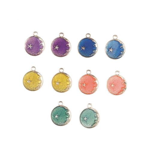 Zinc Alloy Enamel Pendants Round gold color plated DIY Sold By Bag