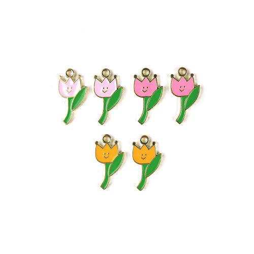 Zinc Alloy Enamel Pendants Flower gold color plated DIY Sold By Bag