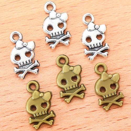 Sinc Alloy Skull Pendants, Blaosc, plátáilte, DIY, dathanna níos mó le haghaidh rogha, 16x9mm, 100ríomhairí pearsanta/Mála, Díolta De réir Mála