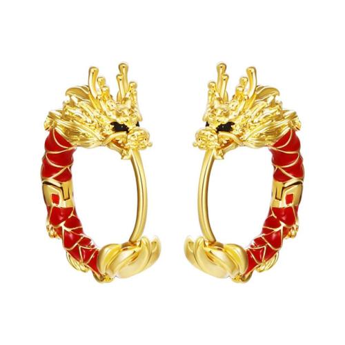 Brass Leverback Earring Dragon gold color plated fashion jewelry & enamel golden nickel lead & cadmium free Sold By Pair