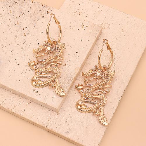 Zinc Alloy Drop Earrings Dragon gold color plated fashion jewelry golden nickel lead & cadmium free Sold By Pair