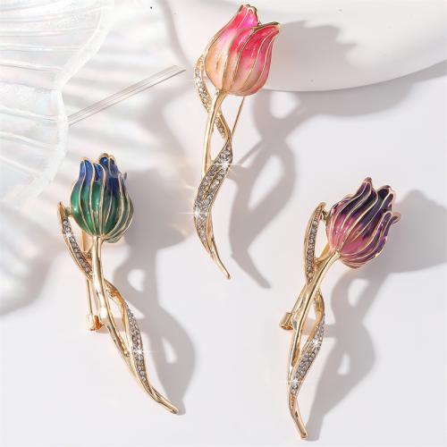 Zinc Alloy Brooches Flower plated fashion jewelry & enamel & with rhinestone nickel lead & cadmium free Sold By PC