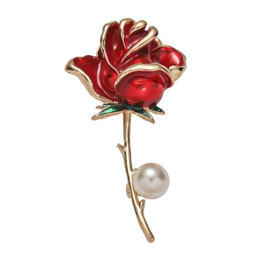 Zinc Alloy Brocher, med Plastic Pearl, Flower, guldfarve belagt, mode smykker & emalje, flere farver til valg, nikkel, bly & cadmium fri, 65x35mm, Solgt af PC