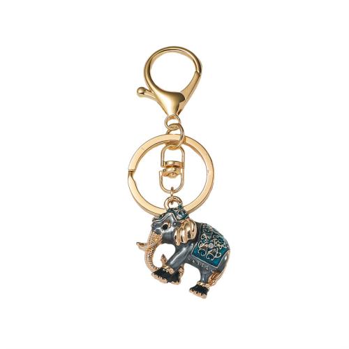 Zinc Alloy Key Clasp Elephant gold color plated fashion jewelry & enamel blue nickel lead & cadmium free Sold By PC