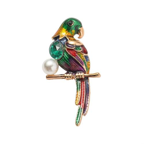 Zinc Alloy Brooches Bird plated fashion jewelry & enamel & with rhinestone nickel lead & cadmium free Sold By PC