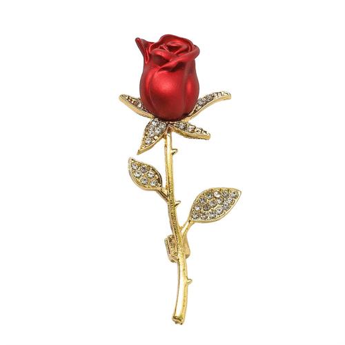 Zinc Alloy Brooches Rose plated fashion jewelry & enamel & with rhinestone nickel lead & cadmium free Sold By PC