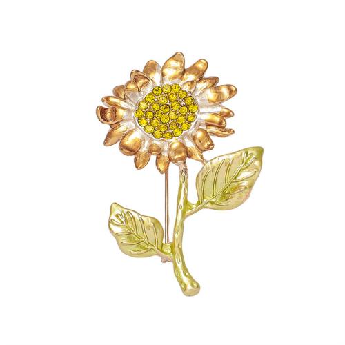 Zinc Alloy Brooches Sunflower plated fashion jewelry & enamel & with rhinestone nickel lead & cadmium free Sold By PC