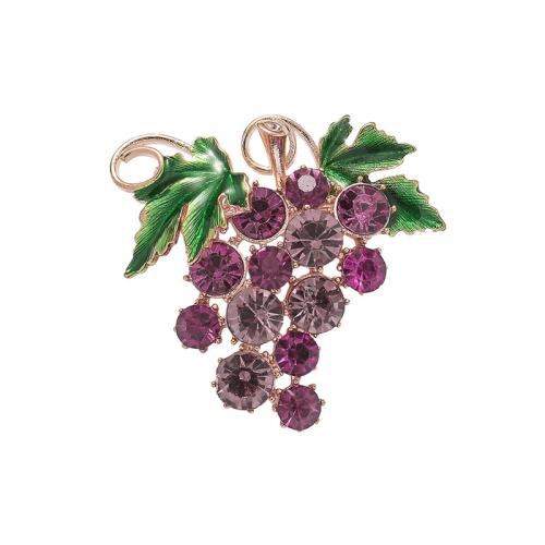 Zinc Alloy Brooches Grape plated fashion jewelry & enamel & with rhinestone purple nickel lead & cadmium free Sold By PC