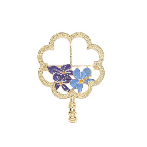 Zinc Alloy Brooches Fan plated fashion jewelry & enamel & with rhinestone nickel lead & cadmium free Sold By PC