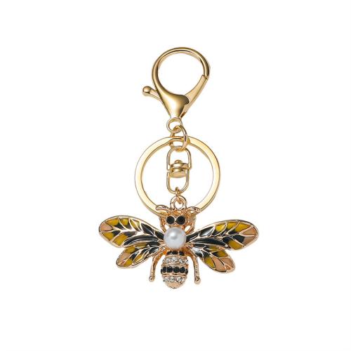 Zinklegering sleutelhanger haak, Zinc Alloy, Honingbij, gold plated, mode sieraden & glazuur & met strass, gouden, nikkel, lood en cadmium vrij, Verkocht door PC