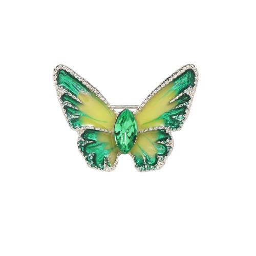 Zinc Alloy Brooches Butterfly plated fashion jewelry & enamel & with rhinestone nickel lead & cadmium free Sold By PC