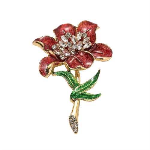 Zinc Alloy Brooches Flower plated fashion jewelry & enamel & with rhinestone nickel lead & cadmium free Sold By PC