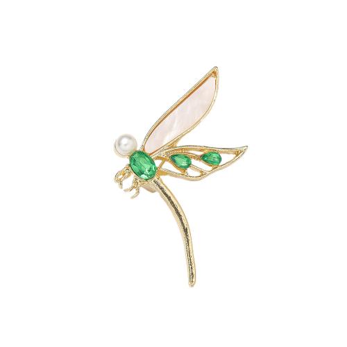 Zinklegering broches, Zinc Alloy, met Plastic & Plastic Pearl, Dragonfly, gold plated, mode sieraden, gouden, nikkel, lood en cadmium vrij, 47x35mm, Verkocht door PC