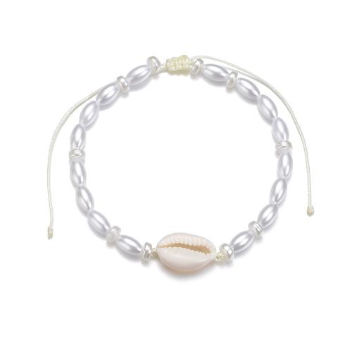 Fashion Jewelry Anklet, perle de plastique, avec coquille, bijoux de mode, blanc, Vendu par PC