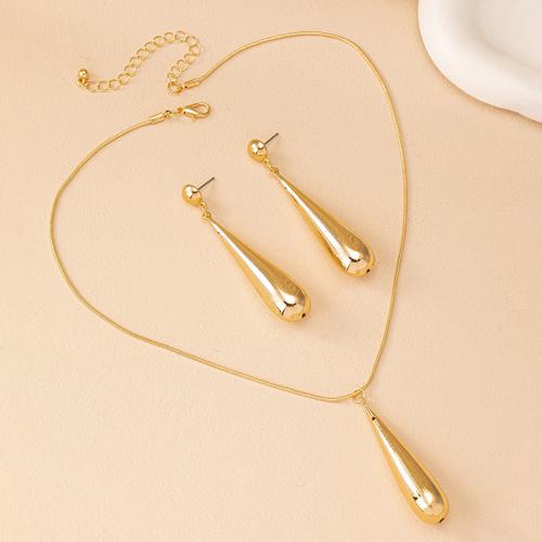 Zinc Alloy Jewelry Sets Stud Earring & necklace plated for woman gold Sold By Set