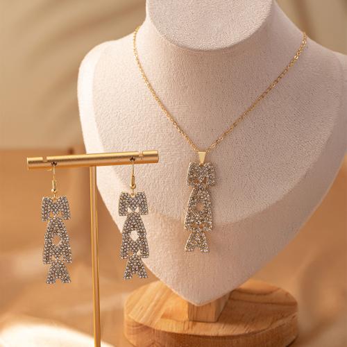 Zinklegering Sieraden Sets, oorbel & halsketting, Zinc Alloy, plated, micro pave zirconia & voor vrouw, goud, Verkocht door Stel