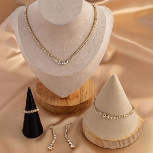 Zinc Alloy Jewelry Sets Stud Earring & finger ring & bracelet & necklace plated micro pave cubic zirconia & for woman gold Sold By Set