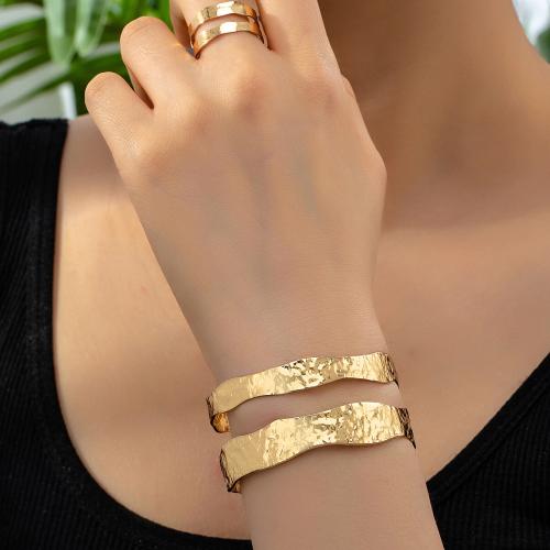 Zinc Alloy Jewelry Sets cuff bangle & finger ring plated for woman gold Sold By Set