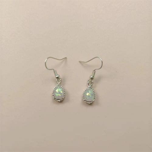 Zinc Alloy Drop Earrings with Gemstone plated for woman platinum color Sold By Pair