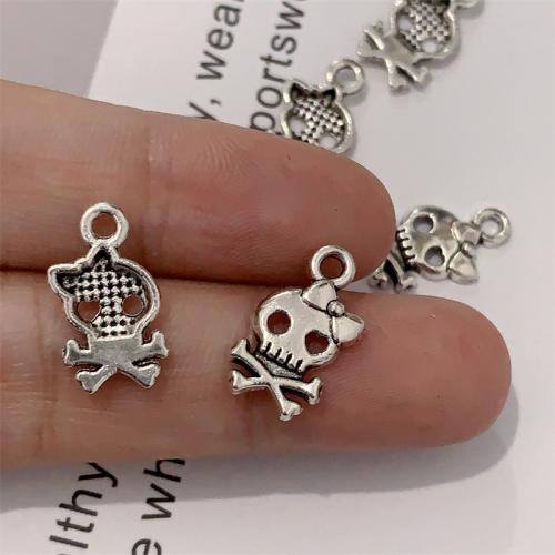 Sinc Alloy Skull Pendants, Blaosc, dath airgid antique plátáilte, DIY, 10x16mm, 100ríomhairí pearsanta/Mála, Díolta De réir Mála