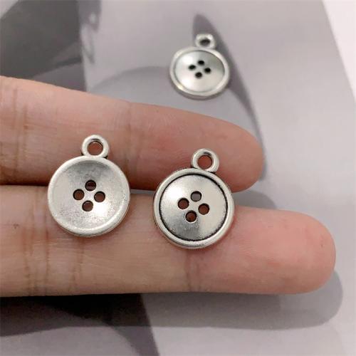 Zinc Alloy Pendants Button Shape antique silver color plated DIY Sold By Bag