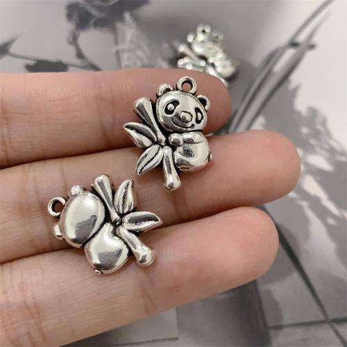 Zinc Alloy Animal Pendants Panda antique silver color plated DIY Sold By Bag