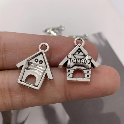 Zinc Alloy Pendler, House, antik sølv farve forgyldt, du kan DIY, 17x19mm, 100pc'er/Bag, Solgt af Bag