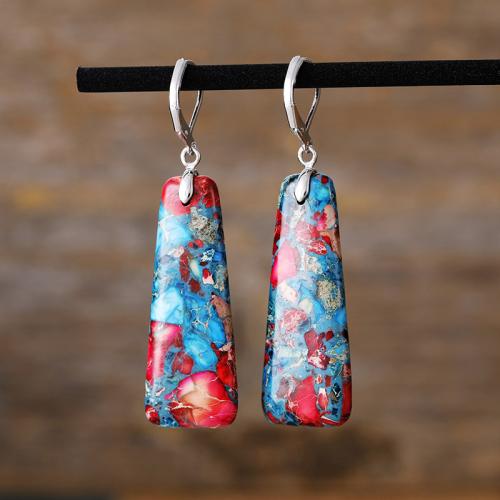 Vaikutelma Jasper Drop Korvakorut, kanssa Messinki, Geometrinen kuvio, Boheemi tyyli & naiselle, enemmän värejä valinta, earring length 55-65mm, Myymät Pair