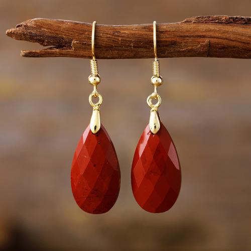 Gemstone Drop Earring with Brass Teardrop Bohemian style & for woman Sold By Pair