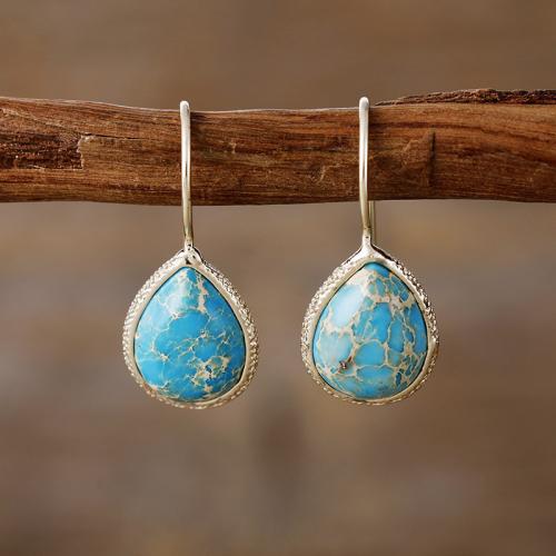 Indruk Jasper Drop Earring, met Messing, Traan, gold plated, Bohemien stijl & voor vrouw, meer kleuren voor de keuze, 13x30mm, Verkocht door pair