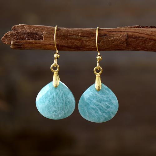 Gemstone Drop Earring with Brass Teardrop gold color plated Bohemian style & for woman Sold By Pair