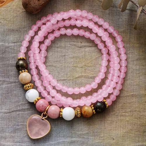 Rose Quartz Necklace Heart Bohemian style & for woman Length Approx 28-31.5 Inch Sold By PC