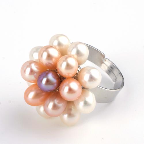 Anillos de Perlas de Freshwater, Perlas cultivadas de agua dulce, con metal, Joyería & para mujer, más colores para la opción, Pearl size 5-5.5mm, Vendido por UD