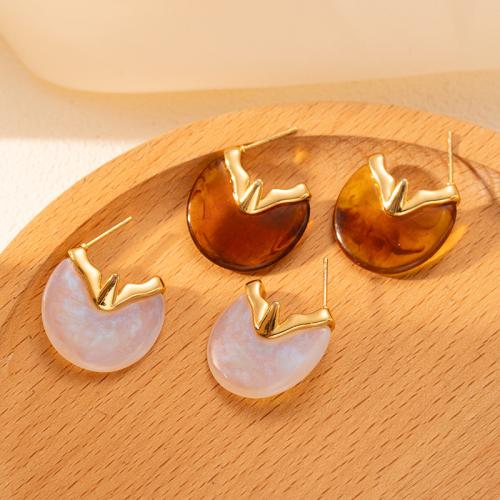 Titanium Steel  Earring with Resin fashion jewelry & for woman Sold By Pair