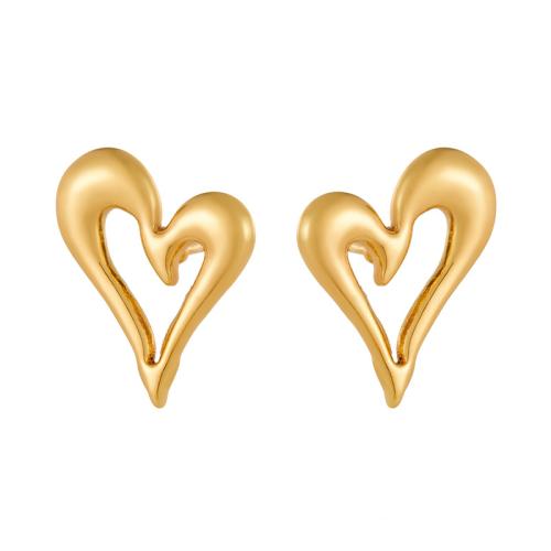 Stainless Steel Stud Earrings 304 Stainless Steel Heart fashion jewelry & for woman & hollow golden Sold By Pair