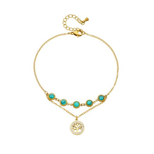 Roestvrijstalen Anklet, 304 roestvrij staal, met turkoois, met 5cm extender keten, mode sieraden & voor vrouw & met strass, gouden, Per verkocht Ca 21 cm Strand