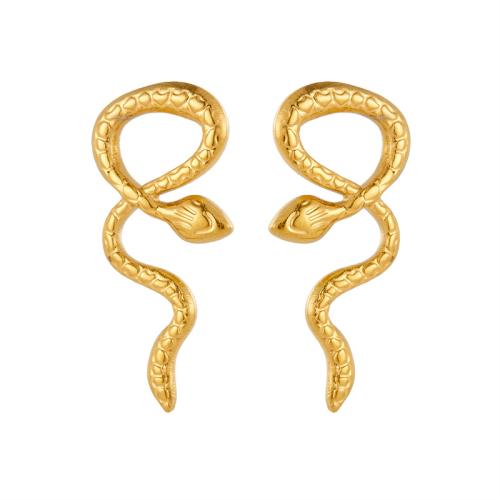 Stainless Steel Stud Earrings 304 Stainless Steel Snake fashion jewelry & for woman golden 30mm Sold By Pair