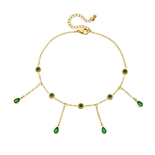 Roestvrijstalen Anklet, 304 roestvrij staal, met 5.5cm extender keten, mode sieraden & voor vrouw & met strass, gouden, Per verkocht Ca 22.5 cm Strand