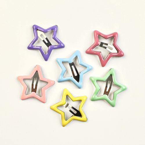 Sinc Alloy Gruaige Clip Snap, Star, do bhean & cruan, Dath Randamach, nicil, luaidhe & caidmiam saor in aisce, 30x30mm, Thart 100ríomhairí pearsanta/Mála, Díolta De réir Mála