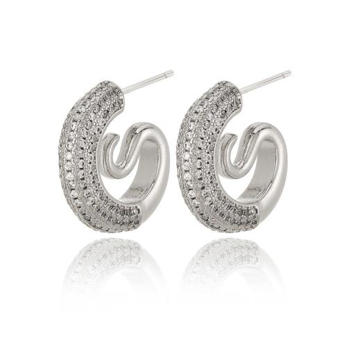 Boucles d'oreilles en laiton zircon cubique pavent, Placage, bijoux de mode & pavé de micro zircon & pour femme, plus de couleurs à choisir, protéger l'environnement, sans nickel, plomb et cadmium, 4.80x18.70mm, Vendu par paire