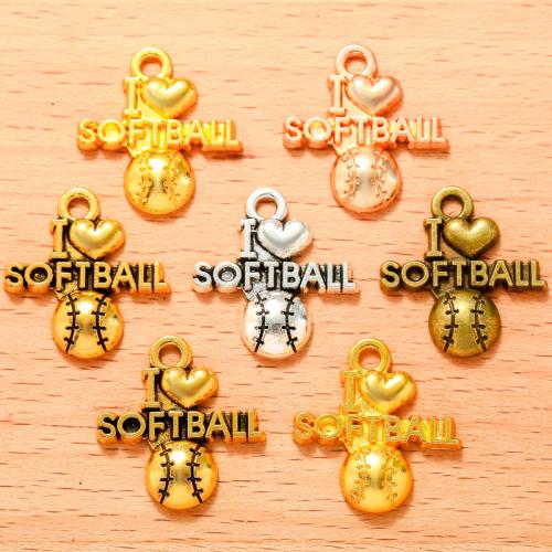 Sinc Alloy Pendants, Baseball, plátáilte, DIY, dathanna níos mó le haghaidh rogha, 21x20mm, 100ríomhairí pearsanta/Mála, Díolta De réir Mála