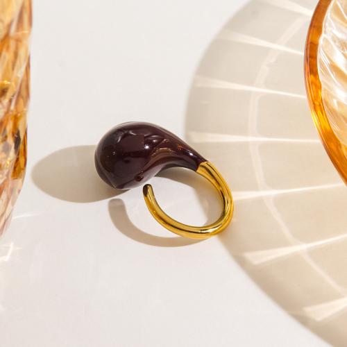 Enamel Stainless Steel Finger Ring 304 Stainless Steel gold color plated for woman Sold By PC