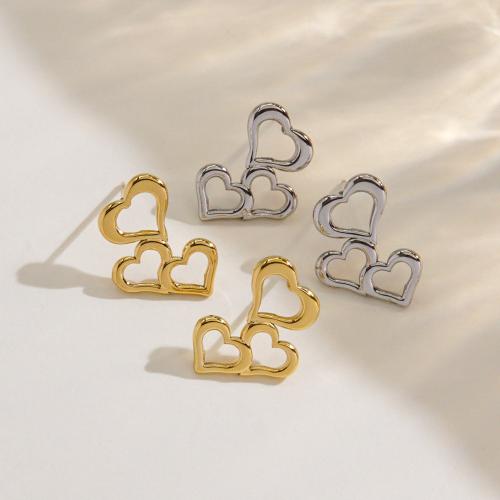 Stainless Steel Stud Earrings 304 Stainless Steel Heart plated for woman Sold By Pair