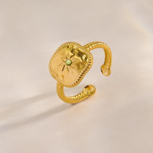 Rhinestone Stainless Steel Finger Ring 304 Stainless Steel Square gold color plated for woman & with rhinestone Sold By PC