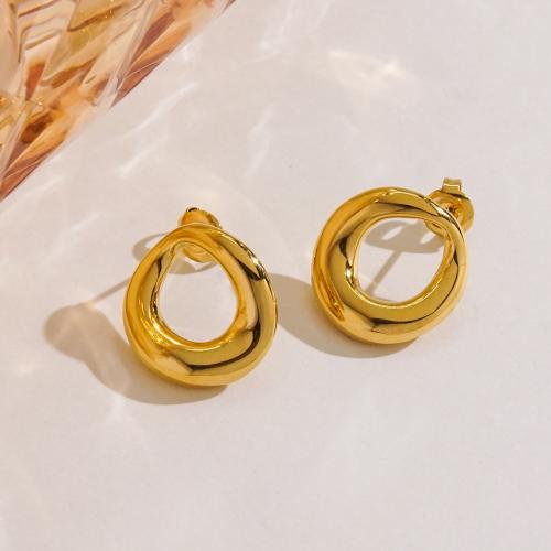 Roestvrij staal Stud Earrings, 304 roestvrij staal, Licht rond, gold plated, voor vrouw, Verkocht door pair