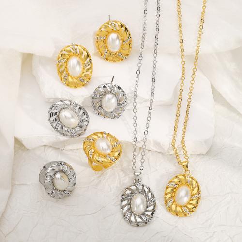 Zinc Alloy Jewelry Sets with Plastic Pearl plated & for woman & with rhinestone Sold By PC