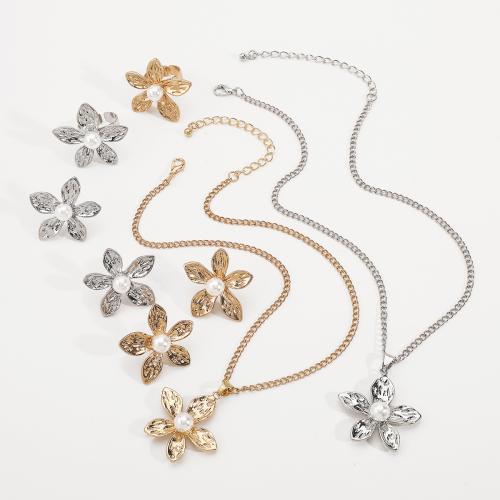 Zinc Alloy Jewelry Sets with Plastic Pearl Flower plated fashion jewelry & for woman Sold By PC