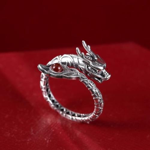 Brass Finger Ring with Gemstone Dragon plated for woman silver color Sold By PC