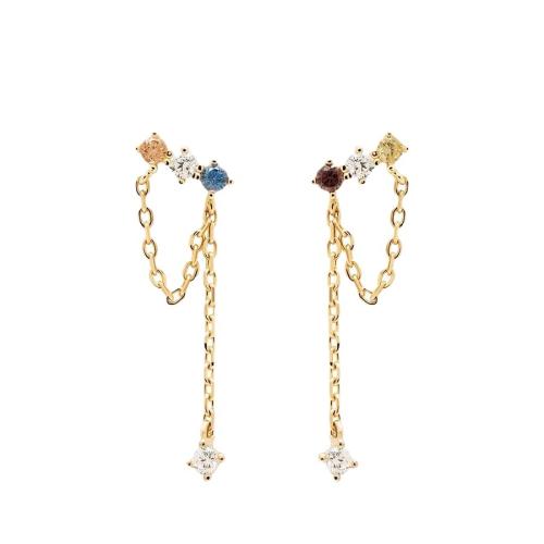 Cubic Zirconia Micro Pave Brass Earring plated micro pave cubic zirconia & for woman gold 26mm Sold By Pair