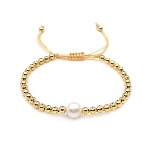 Fashion Create Wax Cord Bracelets Brass with Wax Cord & Shell & Freshwater Pearl & for woman golden Sold By PC